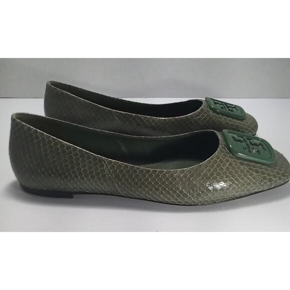 Tory Burch Georgia Olive Snake Print Ballet Flats - Picture 3 of 8